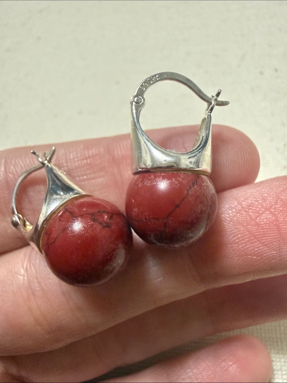 Sterling Silver 925 Red Stone Drop Earrings - Picture 4 of 11